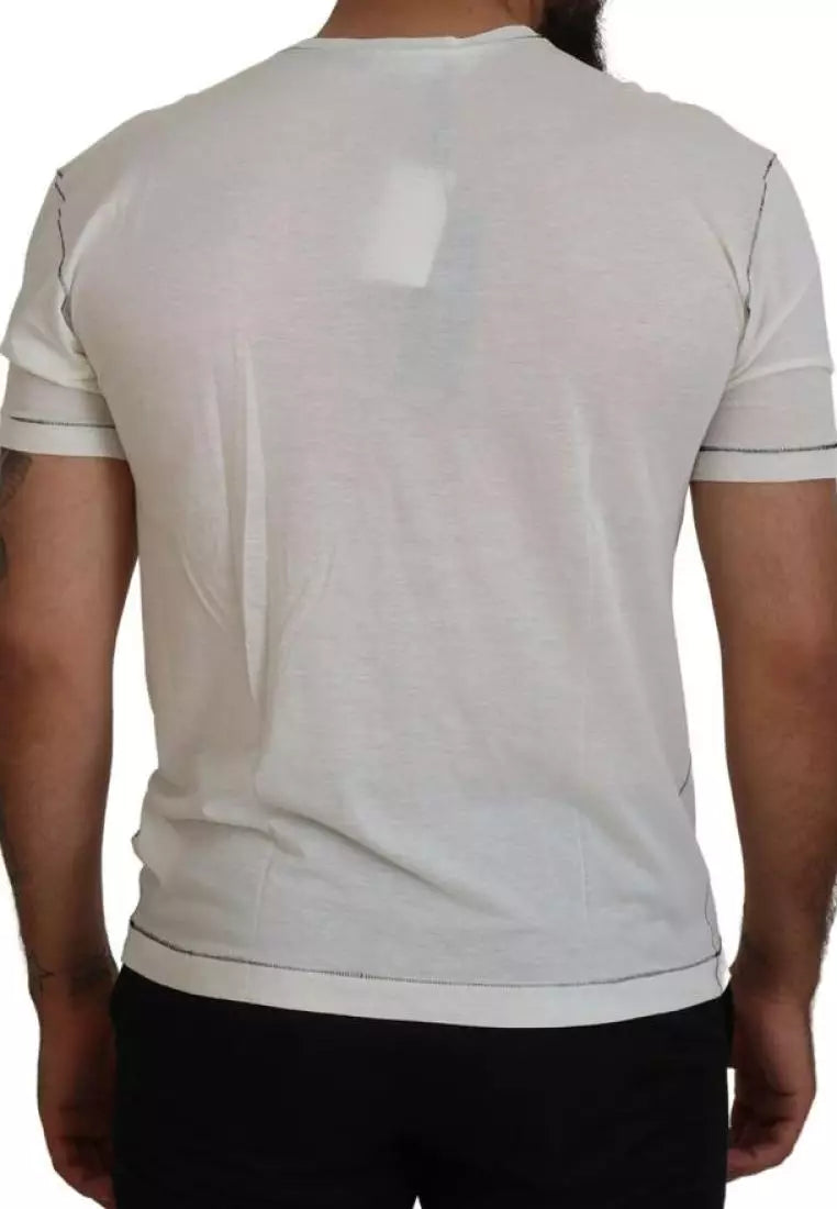 Dolce & Gabbana White Printed Short Sleeves Men T-shirt