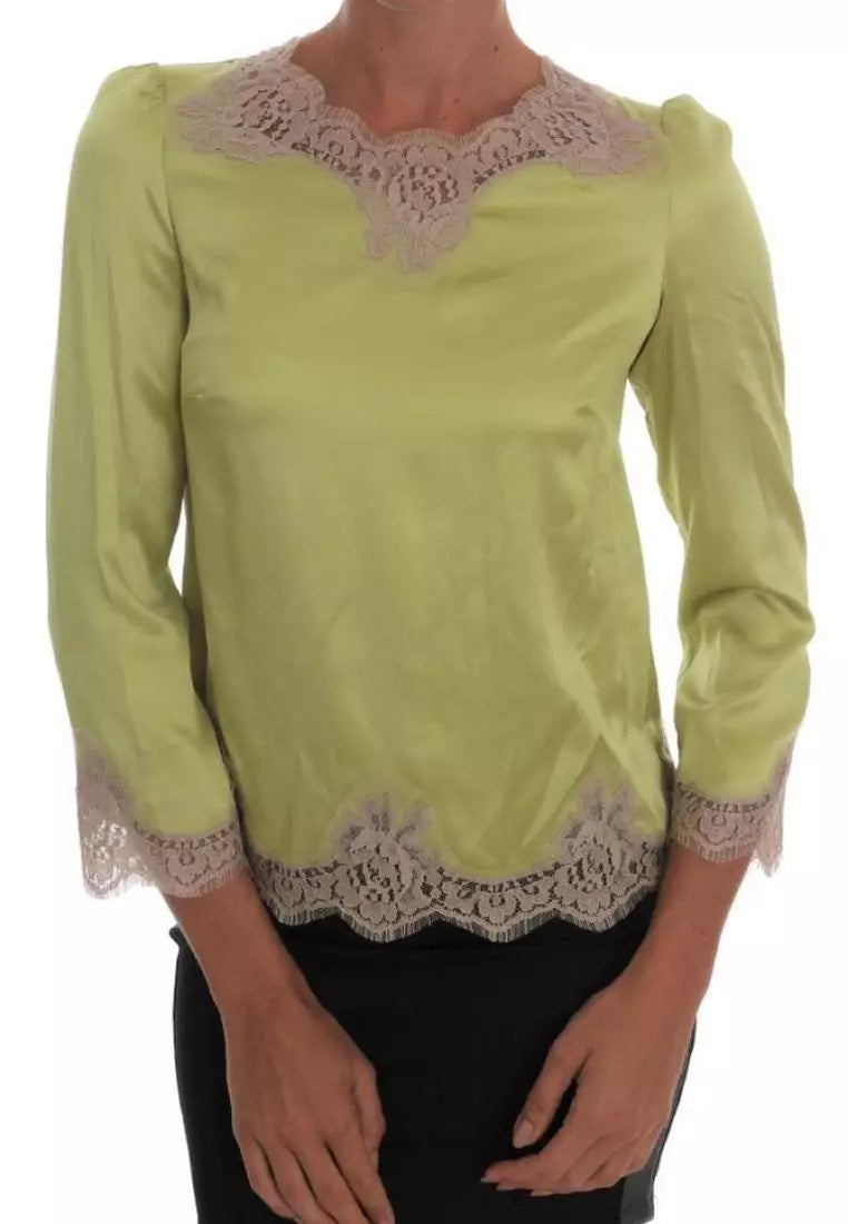 Dolce & Gabbana Green Silk Stretch Blouse Top