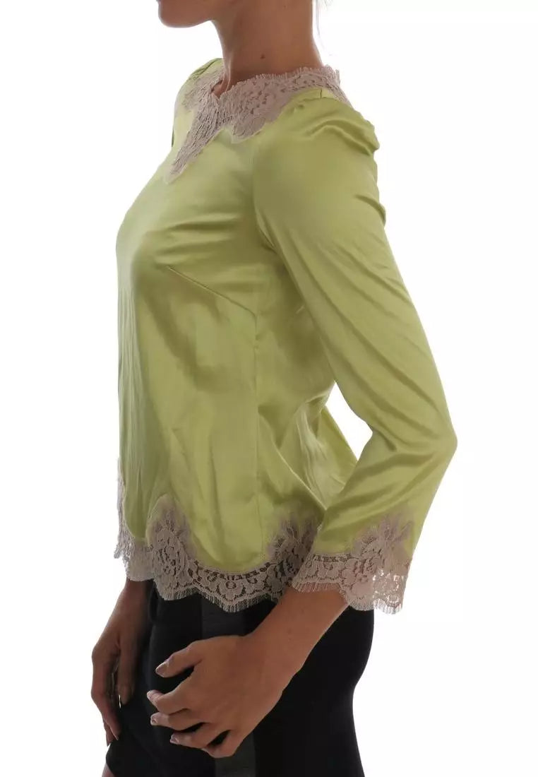 Dolce & Gabbana Green Silk Stretch Blouse Top