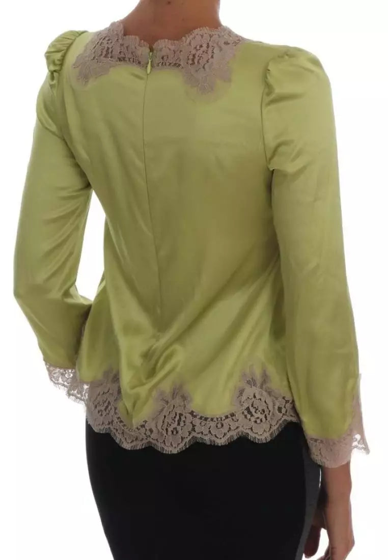 Dolce & Gabbana Green Silk Stretch Blouse Top
