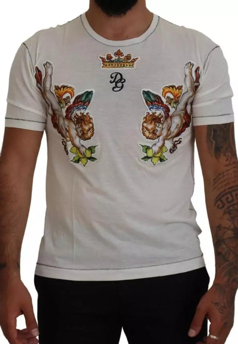 Dolce & Gabbana White Printed Short Sleeves Men T-shirt