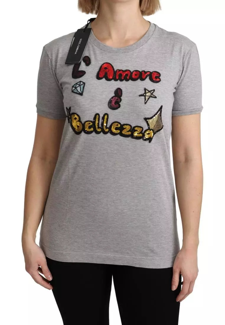 Dolce & Gabbana Gray Cotton Amore e Bellezza Top T-shirt