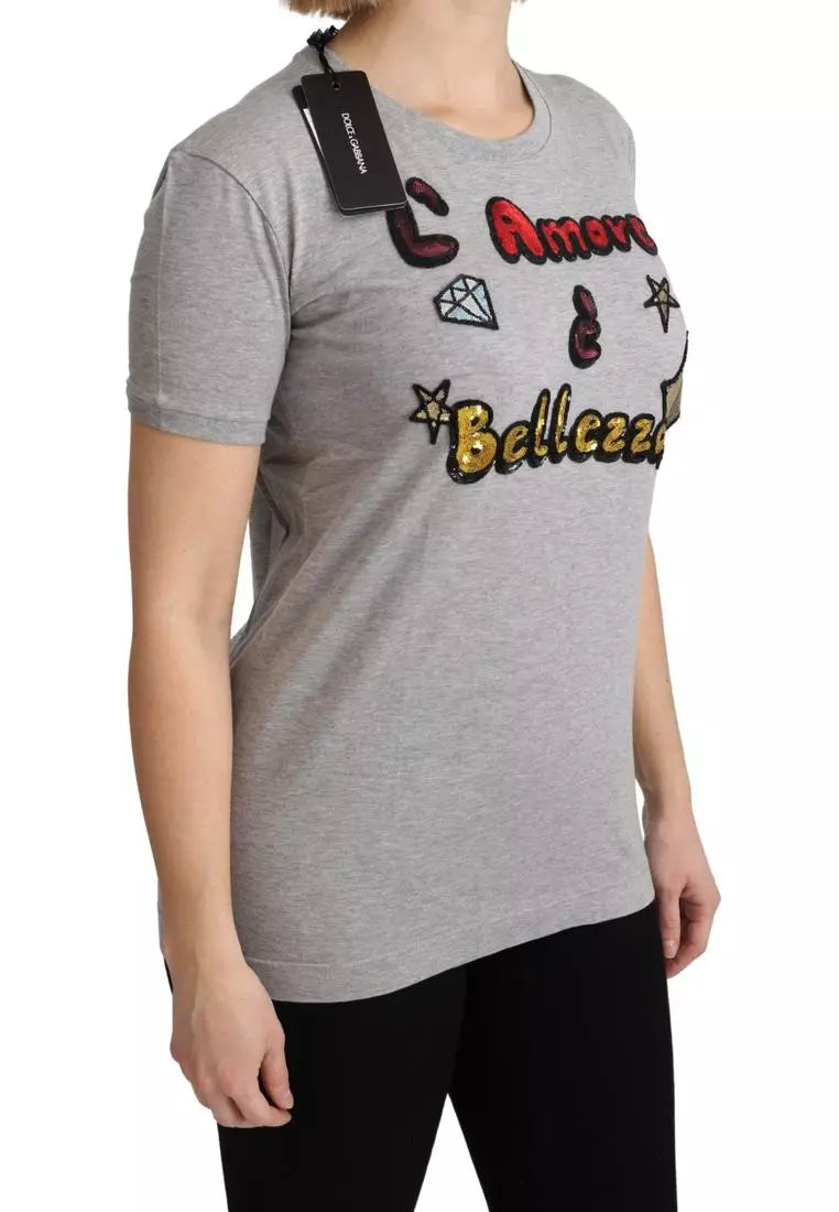 Dolce & Gabbana Gray Cotton Amore e Bellezza Top T-shirt