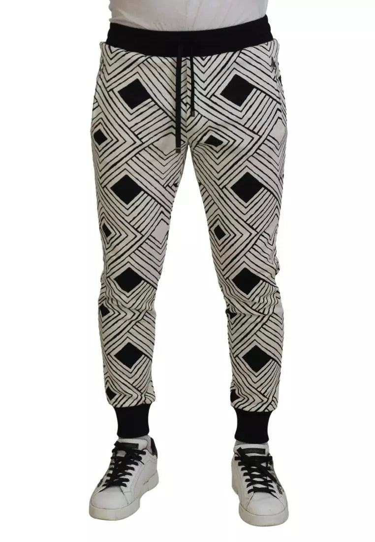 Dolce & Gabbana Black White Cotton Trousers Sport Pants