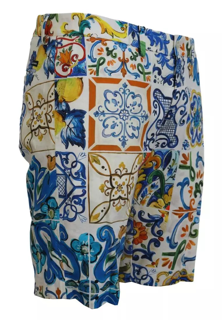 Dolce & Gabbana Majolica Print Cotton Chinos Shorts