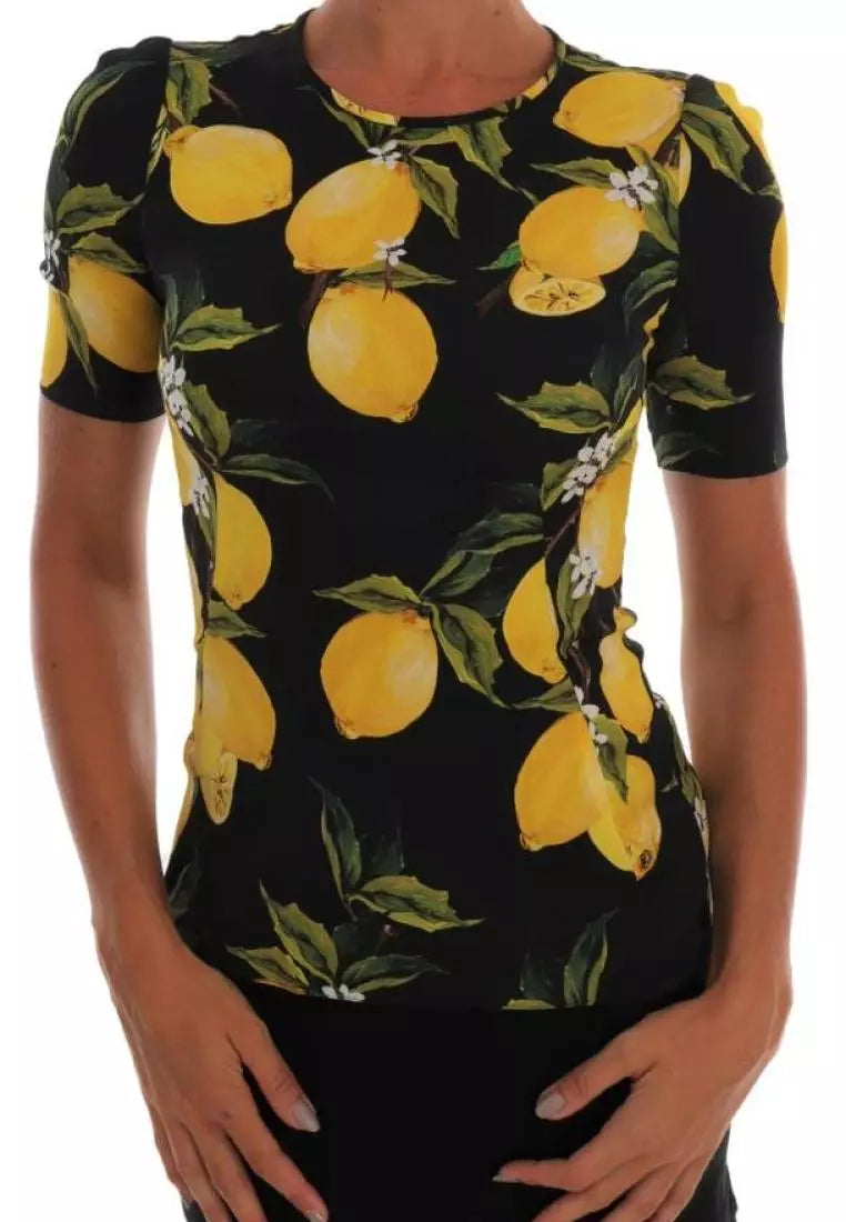 Dolce & Gabbana Multicolor Lemon Silk Stretch T-Shirt