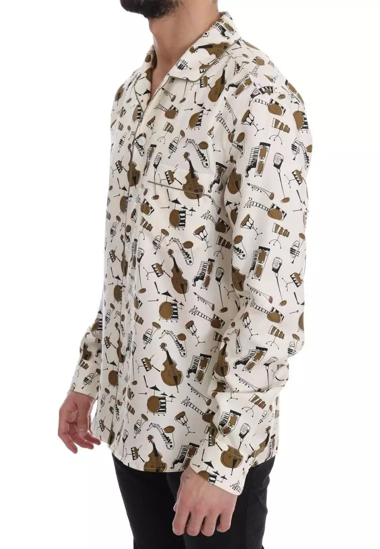 Dolce & Gabbana White Silk Jazz Motive Print Shirt