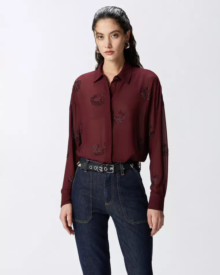 Pinko Semi-transparent shirt with rhinestone swirls