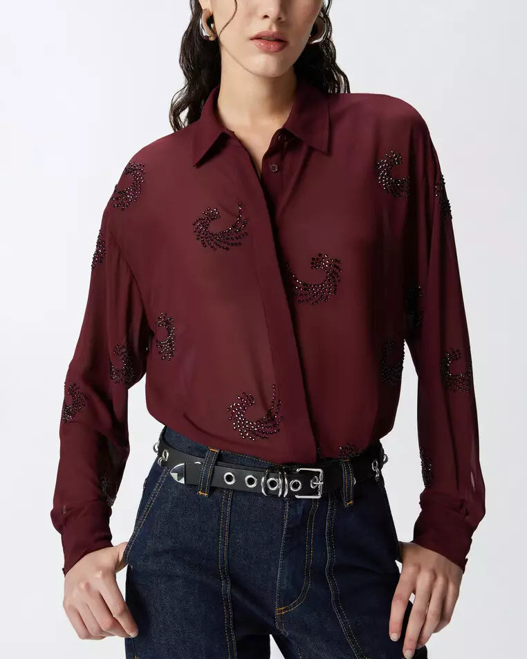 Pinko Semi-transparent shirt with rhinestone swirls